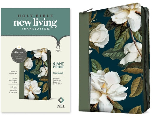 NLT Compact Giant Print Zipper Bible, Filament Enabled (Leatherlike, Magnolia Sage Green, Red Letter) by New Living Translation