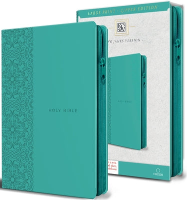KJV Holy Bible, Large Print Handy Size, Aquamarine Premium Imitation Leather W/Ribbon Marker, Red Letter, Zipper by King James Version