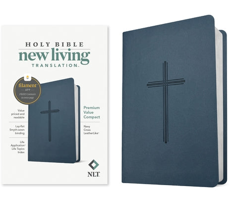 NLT Premium Value Compact Bible, Filament Enabled (Leatherlike, Navy Cross) by New Living Translation