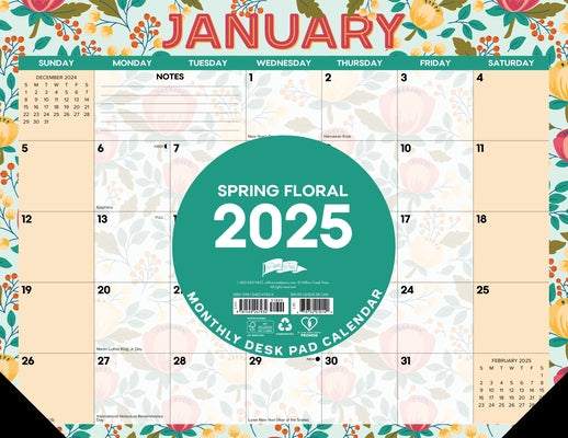 Spring Floral 2025 22 X 17 Large Monthly Deskpad by Willow Creek Press