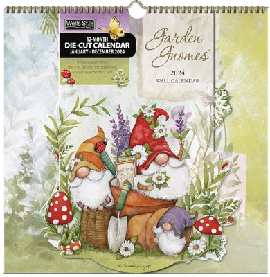 Garden Gnomes 2024 12x12 Die-Cut Spiral Calendar by Winget, Susan