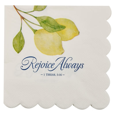 Christian Art Gifts Inspirational Scripture Napkin Set for Home & Kitchen: Rejoice Always Encouraging Bible Verse W/Colorful Yellow Lemon Design W/Blu by Christian Art Gifts