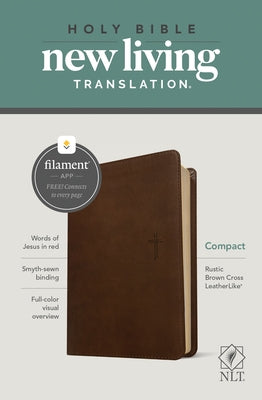 NLT Compact Bible, Filament Enabled (Leatherlike, Rustic Brown Cross, Red Letter) by New Living Translation