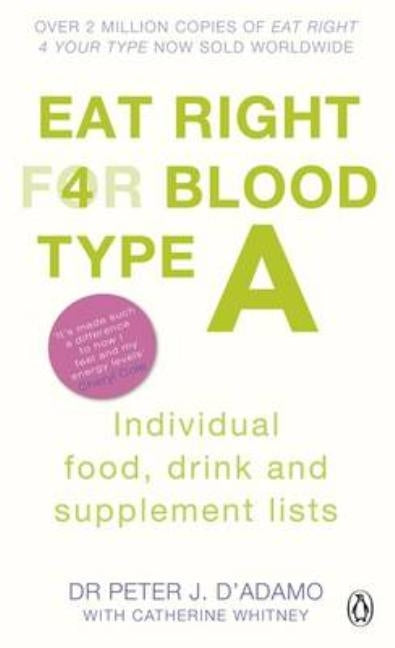 Eat Right for Blood Type a: Individual Food, Drink and Supplement Lists by D'Adamo, Peter J.