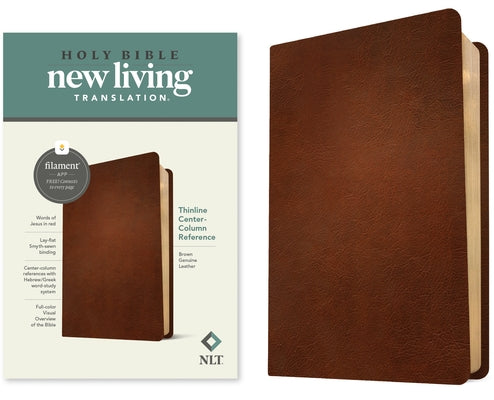 NLT Thinline Center-Column Reference Bible, Filament-Enabled Edition (Genuine Leather, Brown, Red Letter) by Tyndale