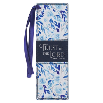 Bookmark Faux Leather Blue Floral Trust Prov. 3:5 by Christian Art Gifts