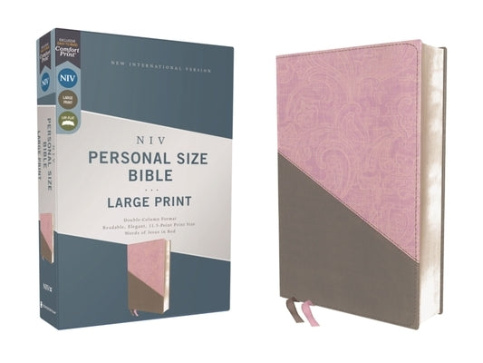 Niv, Personal Size Bible, Large Print, Leathersoft, Pink/Gray, Red Letter Edition, Comfort Print by Zondervan