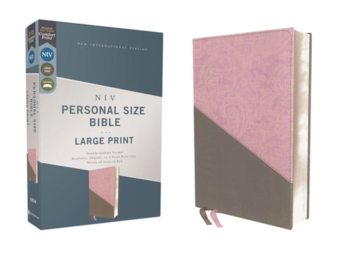 Niv, Personal Size Bible, Large Print, Leathersoft, Pink/Gray, Red Letter Edition, Comfort Print by Zondervan