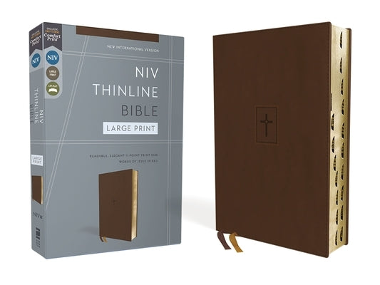 Niv, Thinline Bible, Large Print, Leathersoft, Brown, Red Letter, Thumb Indexed, Comfort Print by Zondervan