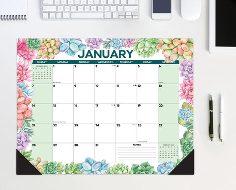 Succulent 2024 22 X 17 Large Monthly Deskpad by Willow Creek Press