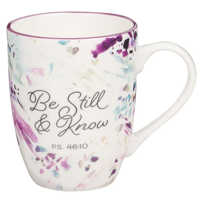 Christian Art Gifts Ceramic Coffee and Tea Mug for Women: Be Still and Know - Psalm 46:10 Inspirational Bible Verse, Abstract Design, Purple, 12 Oz. by Christian Art Gifts