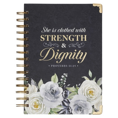 Christian Art Gifts Blue Journal W/Scripture Floral Strength & Dignity Large Bible Verse Notebook, 192 Ruled Pages, Prov. 31:25 Bible Verse by Christian Art Gifts