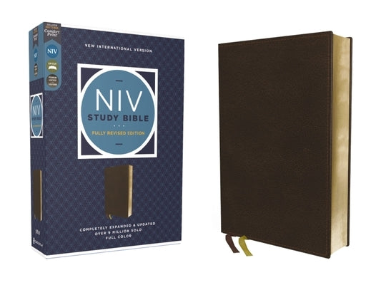 NIV Study Bible, Fully Revised Edition (Study Deeply. Believe Wholeheartedly.), Genuine Leather, Calfskin, Brown, Red Letter, Comfort Print by Barker, Kenneth L.