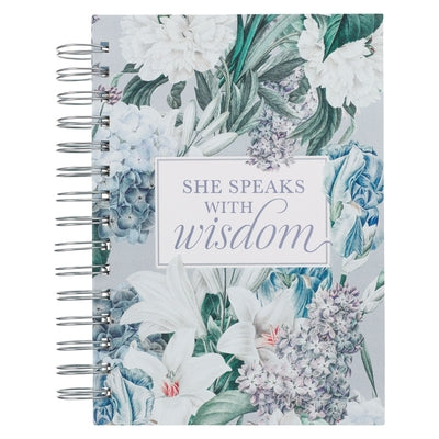 Christian Art Gifts Journal W/Scripture She Speaks with Wisdom Proverbs 31:26 Bible Verse Blue Floral 192 Ruled Pages, Large Hardcover Notebook, Wire by Christian Art Gifts