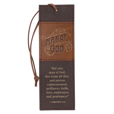 Bookmark Faux Leather Brown Man of God 1 Tim. 6:11 by Christian Art Gifts