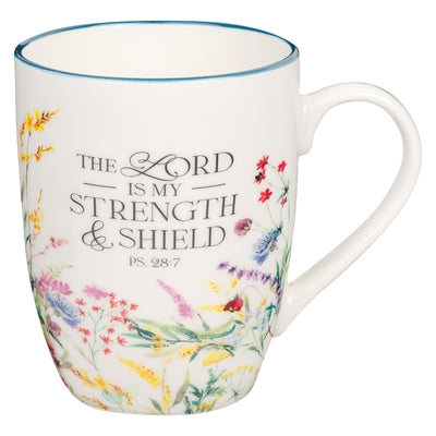 Christian Art Gifts Ceramic Coffee and Tea Mug for Women: Lord Is My Strength - Psalm 28:7 Inspirational Bible Verse, Multi-Floral, Blue, 12 Oz. by Christian Art Gifts