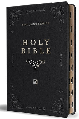 KJV Holy Bible, Giant Print Thinline Large Format, Black Premium Imitation Leather with Ribbon Marker, Red Letter, and Thumb Index by Origin