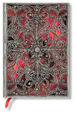 Paperblanks Garnet Silver Filigree Collection Softcover Flexi MIDI Lined Elastic Band Closure 176 Pg 100 GSM by Paperblanks