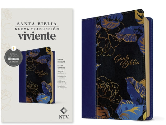Biblia Manual Ntv, Letra Grande Con Filament (Sentipiel, Azul Oscuro, Letra Roja) by Tyndale