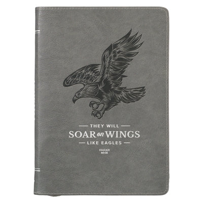 Christian Art Gifts Scripture Journal Gray Wings Like Eagles Isaiah 40:31 Bible Verse Inspirational Faux Leather Notebook, Zipper Closure, 336 Ruled P by Christian Art Gifts