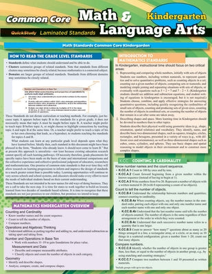 Ccss: Math & Language Arts - Kindergarten by Barcharts Inc