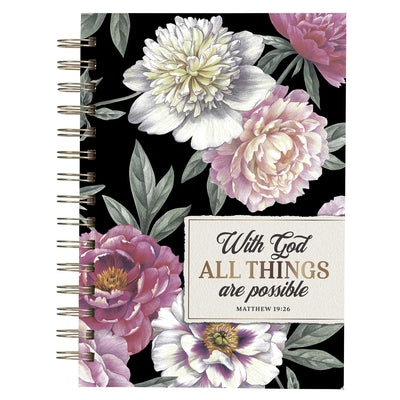 Christian Art Gifts Black Journal W/Scripture Floral All Things Large Bible Verse Notebook, 192 Ruled Pages, Matt. 19:26 Bible Verse by Christian Art Gifts