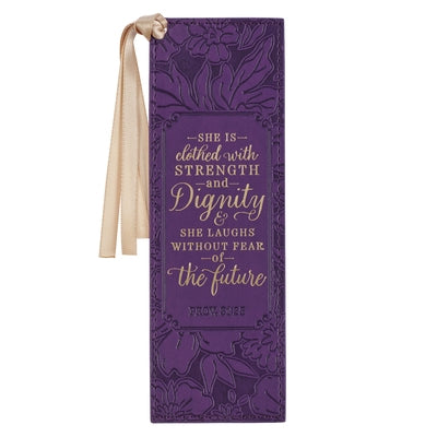 Bookmark Faux Leather Purple Strength and Dignity Prov. 31:25 by Christian Art Gifts