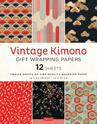 Vintage Kimono Gift Wrapping Papers - 12 Sheets: 6 Illustrations from 1900's Vintage Japanese Kimono Fabrics- 18 X 24 Inch (45 X 61 CM) Wrapping Paper by Tuttle Studio