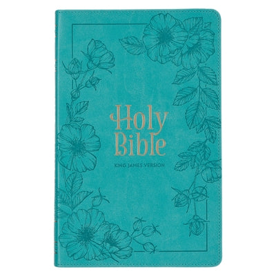 KJV Holy Bible, Standard Size Faux Leather Red Letter Edition - Thumb Index & Ribbon Marker, King James Version, Teal Floral Zipper Closure by Christian Art Gifts