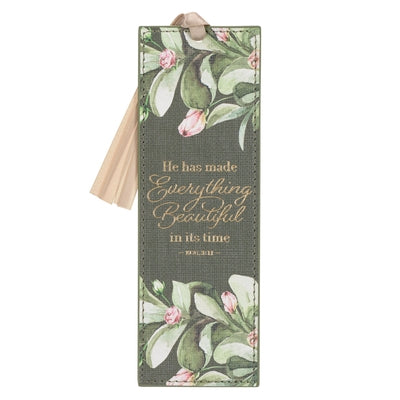 Bookmark Faux Leather Green Everything Is Beautiful Ecc. 3:11 by Christian Art Gifts