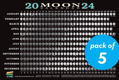 2024 Moon Calendar Card (5 Pack): Lunar Phases, Eclipses, and More! by Long, Kim