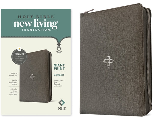 NLT Compact Giant Print Zipper Bible, Filament Enabled (Leatherlike, Woven Cross Gray, Red Letter) by New Living Translation
