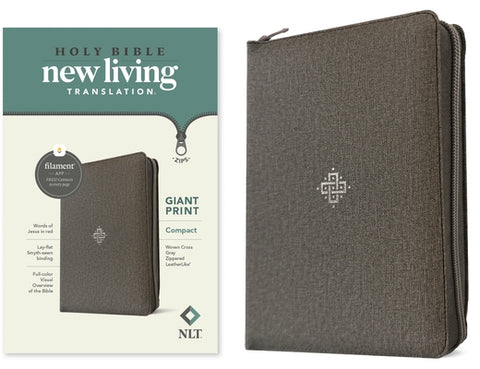 NLT Compact Giant Print Zipper Bible, Filament Enabled (Leatherlike, Woven Cross Gray, Red Letter) by New Living Translation