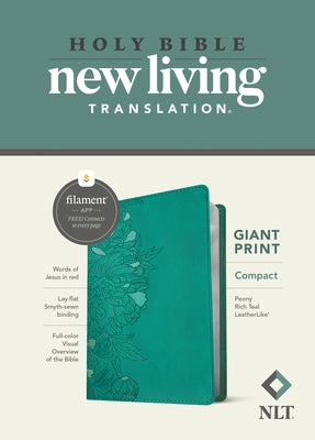 NLT Compact Giant Print Bible, Filament Enabled (Leatherlike, Peony Rich Teal, Red Letter) by New Living Translation