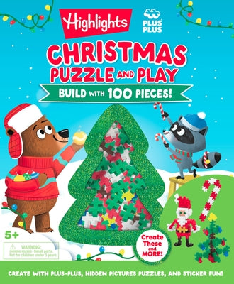 Christmas Puzzle and Play: Build with 100 Pieces!: Holiday Puzzle and Building Set with Hidden Objects, Stickers and Plus-Plus Building Blocks for Kid by Highlights