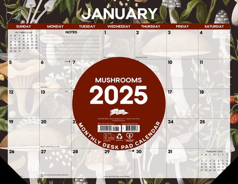 Mushrooms 2025 22 X 17 Large Monthly Deskpad by Willow Creek Press