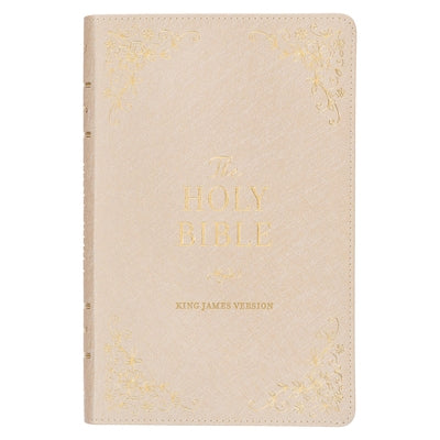 KJV Holy Bible, Standard Size Faux Leather Red Letter Edition Thumb Index, Ribbon Marker, King James Version, Pearlescent Taupe by Christian Art Gifts