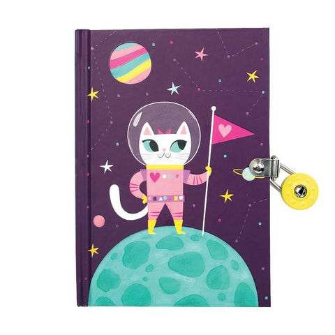 Space Cat Glow-In-The-Dark Locked Diary by Mudpuppy