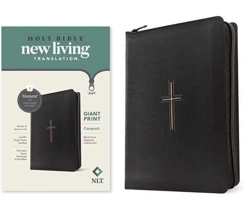 NLT Compact Giant Print Zipper Bible, Filament Enabled (Leatherlike, Black Cross, Red Letter) by New Living Translation