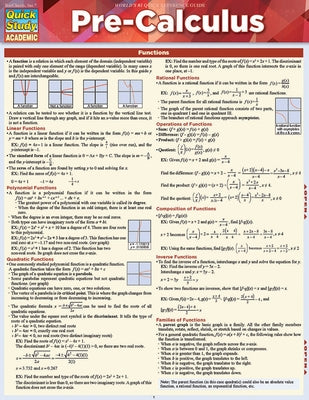 Pre-Calculus: A Quickstudy Reference Guide by Yablonsky, Ken
