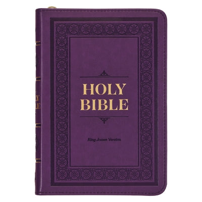 KJV Holy Bible, Compact Faux Leather Red Letter Edition - Ribbon Marker, King James Version, Purple, Zipper Closure by Christian Art Gifts