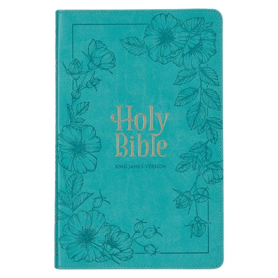 KJV Holy Bible, Standard Size Faux Leather Red Letter Edition - Thumb Index & Ribbon Marker, King James Version, Teal Floral Zipper Closure by Christian Art Gifts