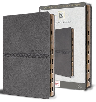 KJV Holy Bible, Large Print Medium Format, Gray Faux Leather with Ribbon Marker, Red Letter, Thumb Index by Origin