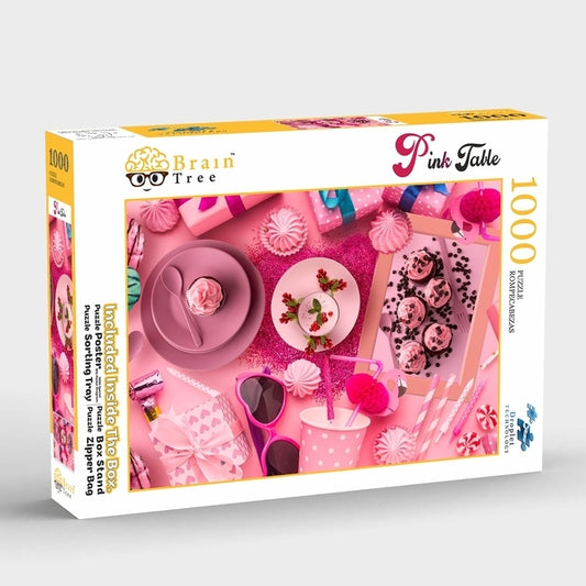 Brain Tree - Pink Table 1000 Piece Puzzle for Adults: With Droplet Technology for Anti Glare & Soft Touch by Brain Tree Games LLC