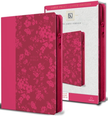KJV Holy Bible, Large Print Handy Size, Fuchsia Premium Imitation Leather W/Ribbon Marker, Red Letter, Zipper by King James Version