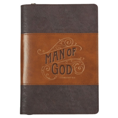 Journal Classic Zip Brown Two-Tone Man of God 1 Tim. 6:11 by Christian Art Gifts