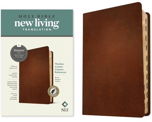 NLT Thinline Center-Column Reference Bible, Filament-Enabled Edition (Genuine Leather, Brown, Indexed, Red Letter) by Tyndale