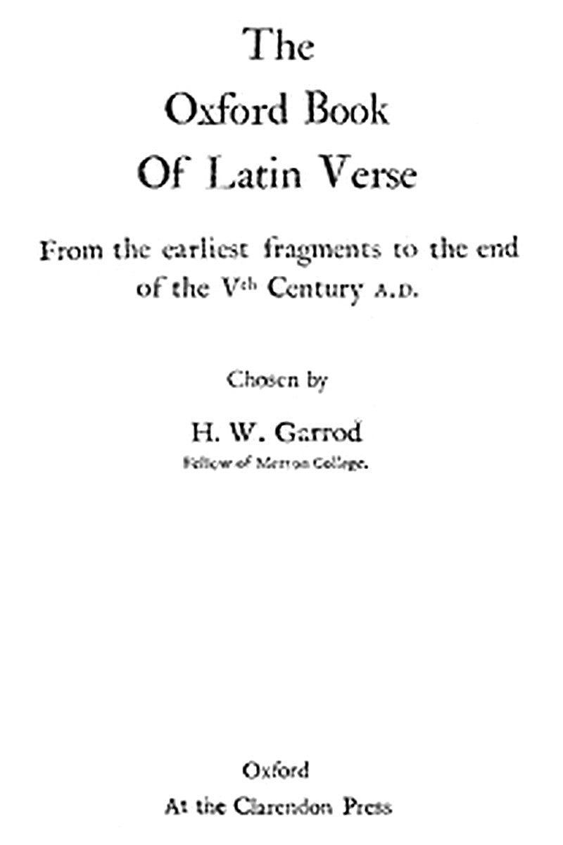 The Oxford Book of Latin Verse