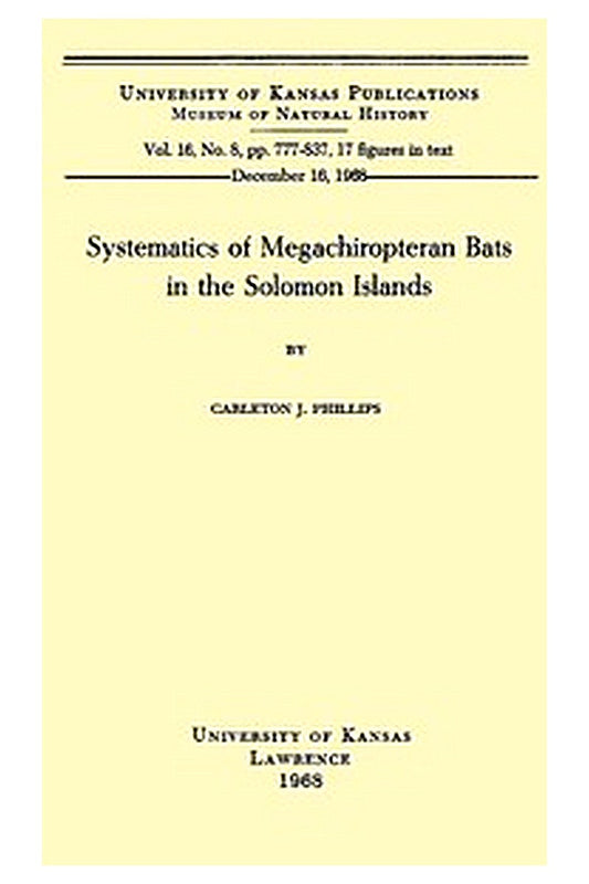 Systematics of Megachiropteran Bats in the Solomon Islands