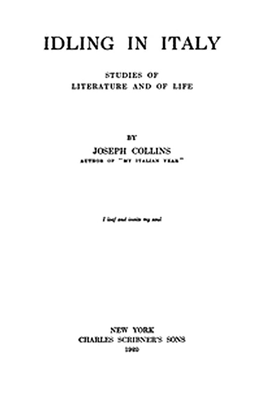 Idling in Italy: Studies of literature and of life